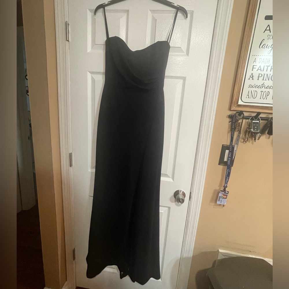 Windsor- Strapless Black Dress with Lace Slit